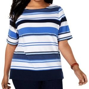 Karen Scott Plus Striped Boatneck Top